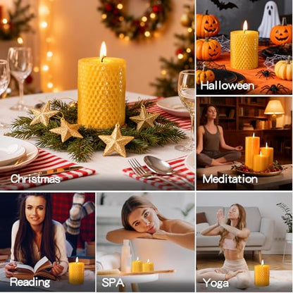 Beeswax Pillar Candles,Non-Toxic Honeycomb Bees Wax Candle for Home,Yellow - color: 2.8x4in, size: 3pcs