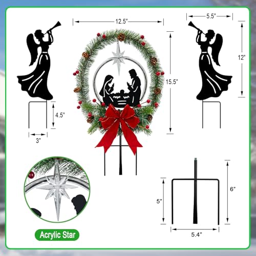 Solar Nativity Scene Outdoor,Nativity Set & Angel Christmas Garden Stakes - color: Black-Angel