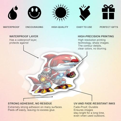 BEATRI Positive Shark Stickers 50Pcs Waterproof Vinyl Cool Shark Decor - color: Shark Stickers