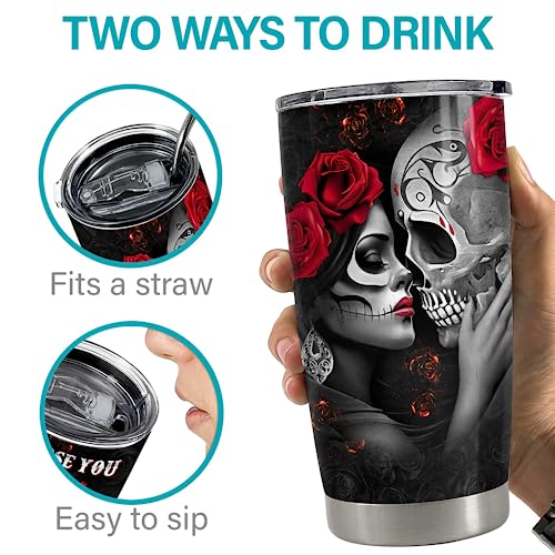 SANDJEST Couple Tumbler 20oz Gifts for Wife Husband Skull Couples Stainless Steel Tumblers Coffee Travel Mug Cup Romantic Gift for Valentine Birthday Anniversary Christmas - color: Couple