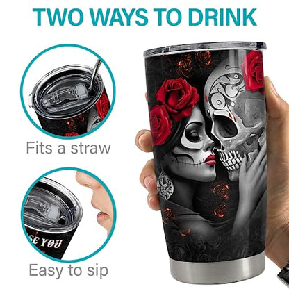 SANDJEST Couple Tumbler 20oz Gifts for Wife Husband Skull Couples Stainless Steel Tumblers Coffee Travel Mug Cup Romantic Gift for Valentine Birthday Anniversary Christmas - color: Couple