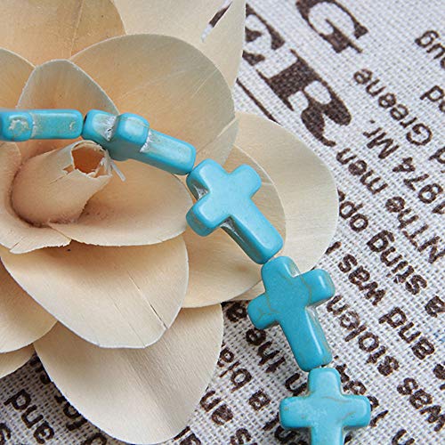 Acxico 2 pcs 16''Cute Little Mix Color Howlite Turquoise Side Ways Crosses Beads 12X16MM