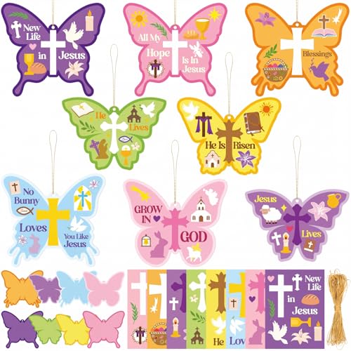 Frienda 48 Set Spring Butterfly Crafts Kit for Kids Christian Religious Butterfly Paper Craft with Stickers Sunday School DIY Kits Make Your Own Decor for Church Party VBS Classroom Activity - style: Butterfly