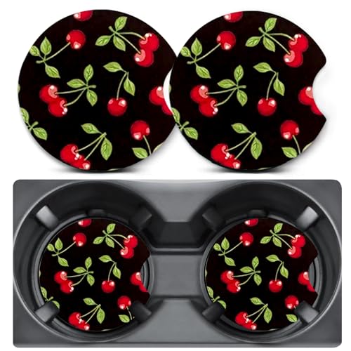 2 Pack Cherry Car Coasters for Cup Holder,Neoprene Anti Slip Mat - color: Cherry