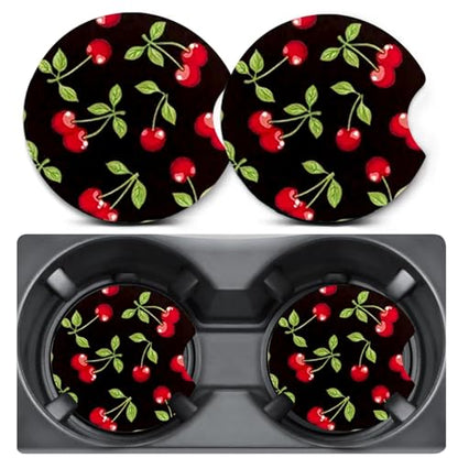 2 Pack Cherry Car Coasters for Cup Holder,Neoprene Anti Slip Mat - color: Cherry