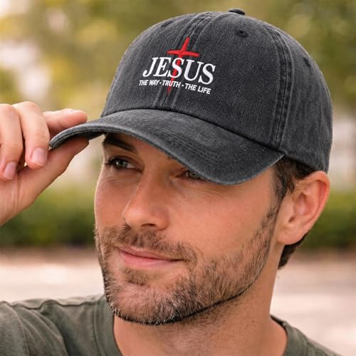 BINTEHGS Mens Christian Faith Embroidered Hat Jesus The Way The Truth The Life Baseball Cap Cross Adjustable Trucker Hats - color: Black