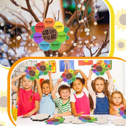 12 Sets Sunday School Crafts for Kids Wooden Sunflower Painting - style: God Says You Are