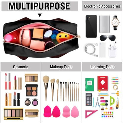 Chenille Letter Clear Makeup Bags Stuff Tote, Preppy Patch Makeup Bag Zipper with Handle, Waterproof PVC & Nylon Portable Glitter Large Cosmetic Travel Toiletry Storage for Women Girls(STUFF-Black) - color: STUFF-Black