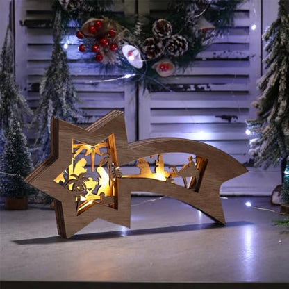 Bucherry Wooden Nativity Scene Christmas Tabletop Ornament,Classic - style: Classic