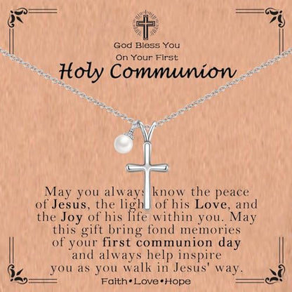 Cross Necklace for Girls Kids Christian Catholic Religious Gifts - color: Communion -Girls