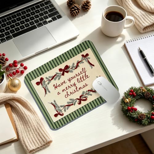 UTELKA Green and Red Chritmas Mouse Pad, Xmas Bows Mousepad for Desk - color: Xmas Bows, size: 10.2L x 8.2W inches
