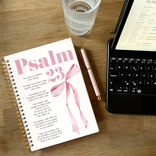 Pink Coquette Bow Christian Spiral Notebook Journal, Psalm 23 Bible Scripture Journal for Women, Christian Religious Gifts for Women, Church Notes Notebooks, 5.5x8.3 Inch - color: 02-psalm 23