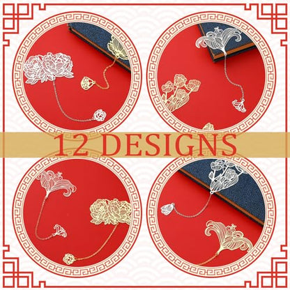 Geiserailie 12 Pcs Metal Bookmarks for Women with Chain