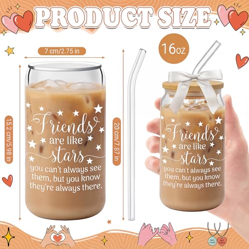 Drinking Cups with Lids, 12Pack, Glass, 16oz, Iced Coffee, Star - style: 12Pcs Friendship