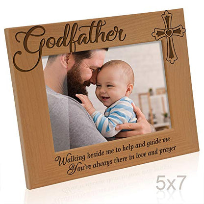 KATE POSH Godfather Engraved Natural Wood Frame, Cross Decor, Godchild Gift - Baptism & Catholic Gifts (5" x 7" Horizontal) - size: 5x7 Horizontal (Godfather)