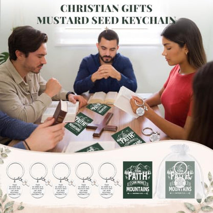 12 Set Mustard Seed Keychain with Seed for Christian Men Women