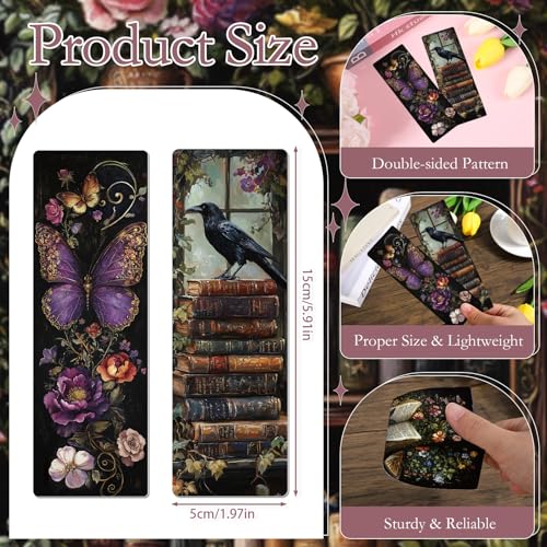 120 Pcs Dark Academia Bookmarks Gothic Flower Book Page Marks Gift - color: Dark Academia