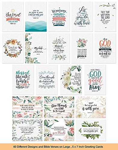 Dessie 60 Unique Bible Verse Cards With Envelopes and Gold Seals. Scripture Cards With 60 Different Designs and Inspirational Bible Verses. Christian Greeting Cards Assortment. - color: Religious - 60 Large