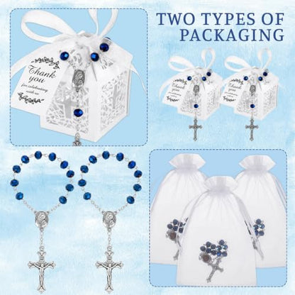 25 Sets Baptism Favors Rosaries with Cross Boxes Bulk for First Communion