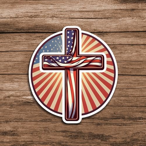 American Flag Cross Vinyl Sticker 5 Inch Waterproof Christian Jesus Faith Decal Patriotic Religious Graphic for Car Laptop Water Bottle Window Bumper Auto Accessory - color: 01