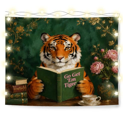 Elpwk Inspirational Tiger Green Tapestry Wall Decor 50x60 Inch - color: Tiger-shaped Reading