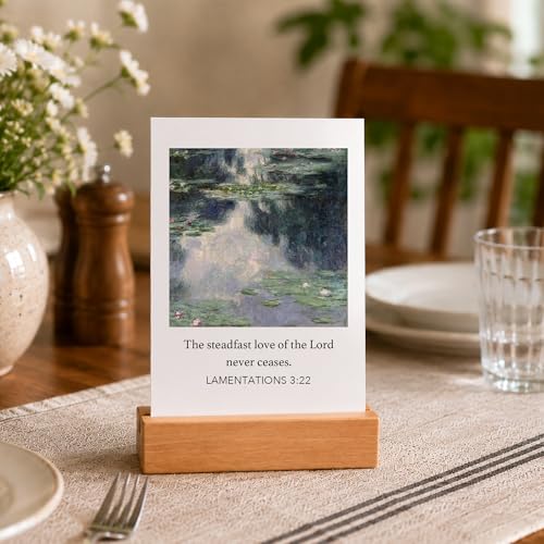 Bible Verse Cards with Wood Stand, 48 Prayer Cards for Daily Display - color: Vintage Paintings