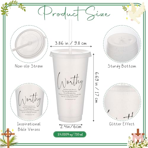 Engrowtic 12 Set Christian Tumblers with Lid Straw 24 oz, White - color: White