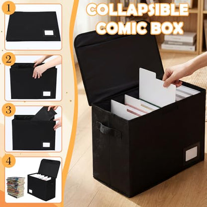 Novabright 207 Pieces Set of Comic Book Storage Set, Including 2 Comic Book Storage Boxes, 100 Bags, 100 Cardboard and 5 Dividers, Foldable with Handles, Suitable for Novel Collection
