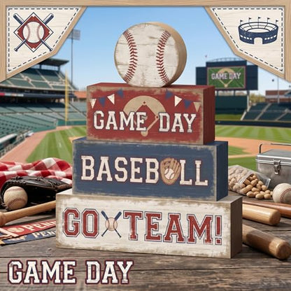 Britimes Tiered Tray Decor Set, 4 Pack, Wooden Table Sign, Baseball Sports - style: Sports Baseball