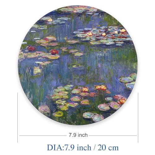 Mouse Pad, Cute Mousepad with Design, Round Water Lilies Claude Monet Mat, Small Non-Slip Rubber Gaming Pads, Office Home Personalized Pad 7.9×7.9×0.12 inches - color: Water Lilies Claude Monet