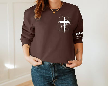 MOUSYA Women Christian Sweatshirt Psalms 91 Sleeve Print Sweatshirt Bible Verse Pullover - color: Brown, size: Small