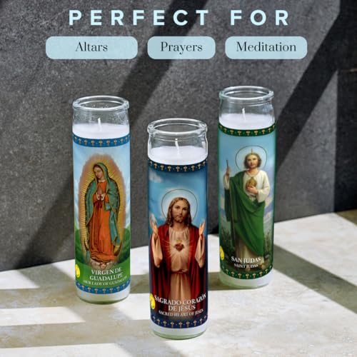 Simply Soson Lady of Guadalupe Prayer Candle 3 Pack, Glass Jar