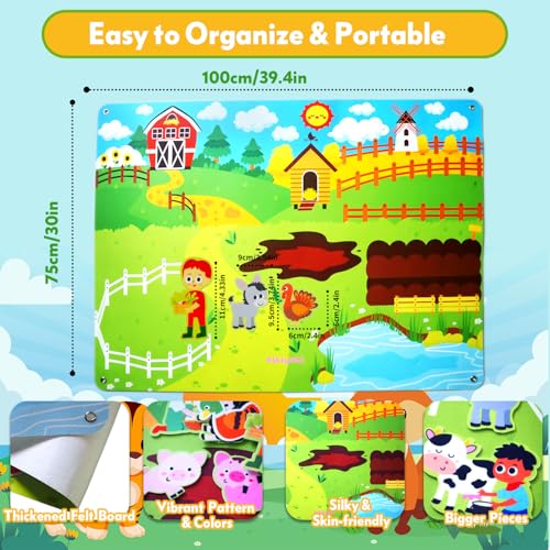 Felt Board for Toddlers 3-5, Farm Animals Story Set, Montessori Busy Board