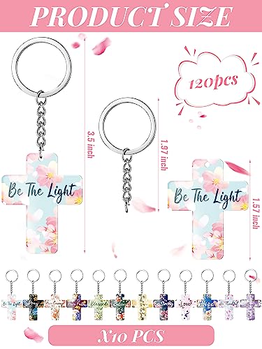 120 Pcs Christian Keychain Gifts Inspirational Bible Verse Women Keychain Bulk Acrylic Religious Cross Keyrings Floral Scripture Gifts Jewelry for Women Men