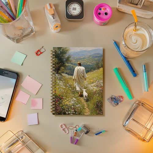 DOFQZ Christian Bible Jesus Leaves The 99 Sheep Religious Inspirational Spiral Notebook Journal,Christian Jesus Church Prayer Notebook Gift for Girls Women, 5.5 x 8.3 Inches - color: 22child