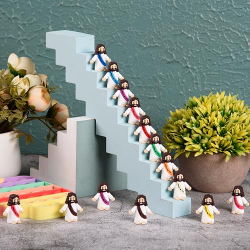40 Pcs Mini Jesus Loves You Figurines Tiny Virgin Mary Figurines Little Miniature Religious Christ Savior Figures to Hide and Seek for Sunday Easter Egg Stuffers Gift (Multicolor&Blue)