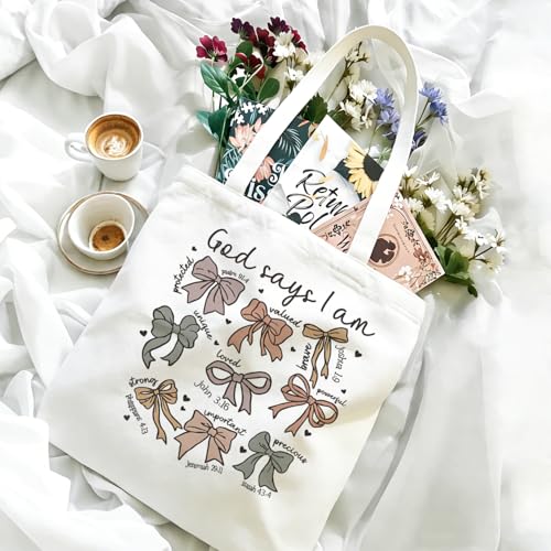 Bible Tote Bags Cute Christian Preppy Canvas Tote Bag Christian Gifts for Women Reusable Shopping Bags(Parent) - color: Bible-bow-1