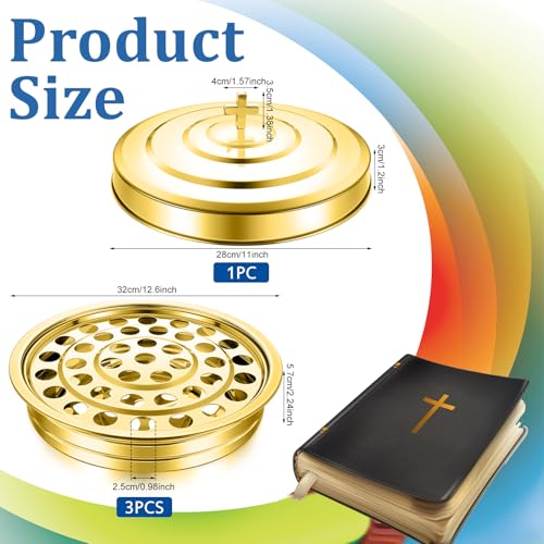 Jingmore Communion Ware 3 Holy Wine Serving Trays with 1 Cover, Gold - color: Gold