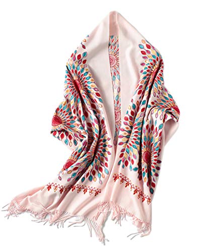Urban CoCo Embroidered Scarf for Women, Tassel Shawl, Soft Lightweight Wrap - color: Pink
