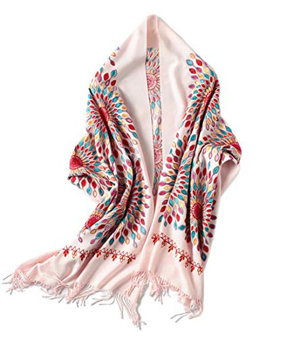 Urban CoCo Embroidered Scarf for Women, Tassel Shawl, Soft Lightweight Wrap - color: Pink