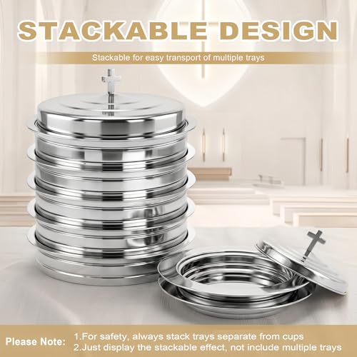 Communion Tray Set for Churches, 2 Wine Trays with Lids & Bread Tray - color: Silver