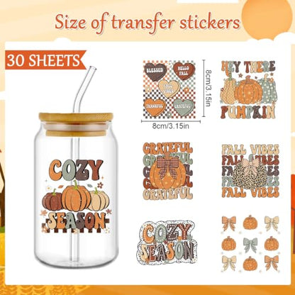 Rngmsi UV DTF Cup Wrap - 30 Sheets Retro Fall UV DTF Stickers for Glass Mug - style: Retro Fall