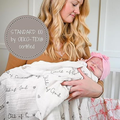 LollyBanks Muslin Swaddle Blanket, 47 x 47 in, Newborn Receiving Blanket - color: Child of God