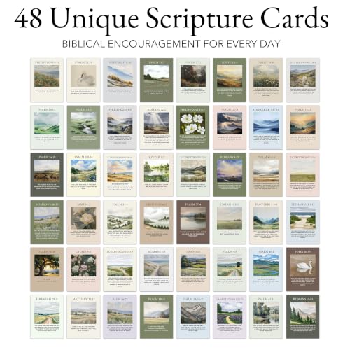 Bible Verse Cards with Wood Stand, 48 Prayer Cards for Daily Display - color: Watercolor 02
