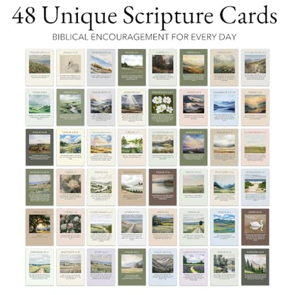 Bible Verse Cards with Wood Stand, 48 Prayer Cards for Daily Display - color: Watercolor 02