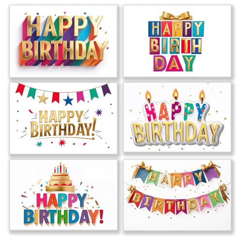 150 Birthday Cards Bulk, Gold Foil, Message Inside, for Office and Home