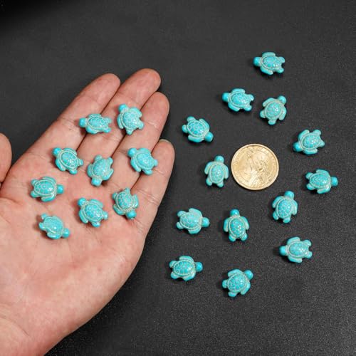 100Pcs Blue Turquoise Turtle Gemstone Loose Spacer Beads for Jewelry Making - color: Blue Turtle 14x18mm