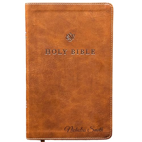 Personalized ESV Premium Church Bible, Large Print – Brown TruTone Faux Leather | Custom Name Engraved | English Standard Version with 10 pt Font, Ribbon Marker & Smyth-Sewn Binding (Name Only)