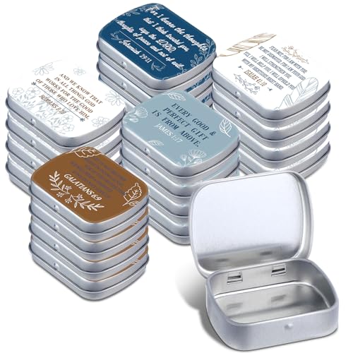 Willinglong 20 Pcs Metal Bible Mint Tins 5 Style Small Christian Gifts Box Bulk for Good Friday Easter Sunday School Vbs Giveaways Thanksgiving Bible Verse Metal Box for Candy Jewelry Crafts Storage