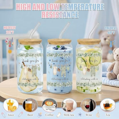 Glass Cups with Lids and Straws, 4Pack, 16oz, Boho Baby - color: Baby Shower